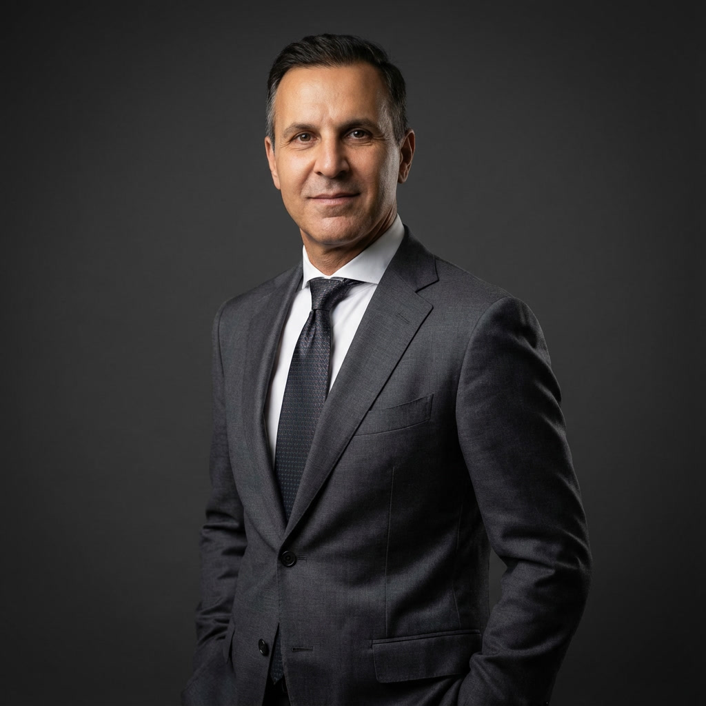 Plastic Surgeon Toronto | Dr. Ali Adibfar | Elements Toronto, formal corporate headshot on a dark background