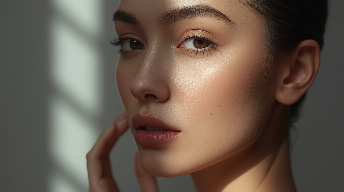 Close-up of a woman’s face showing cheek and jaw contour for facial implant results