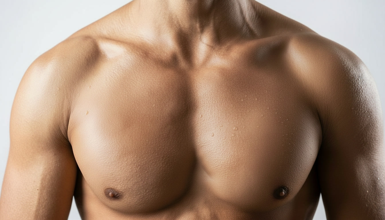 Male chest showing pectoral area and natural skin contours, relevant to male pectoral implants consultation