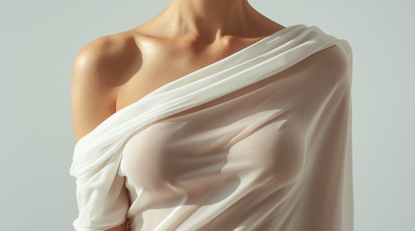 Elegant draped fabric over shoulder
