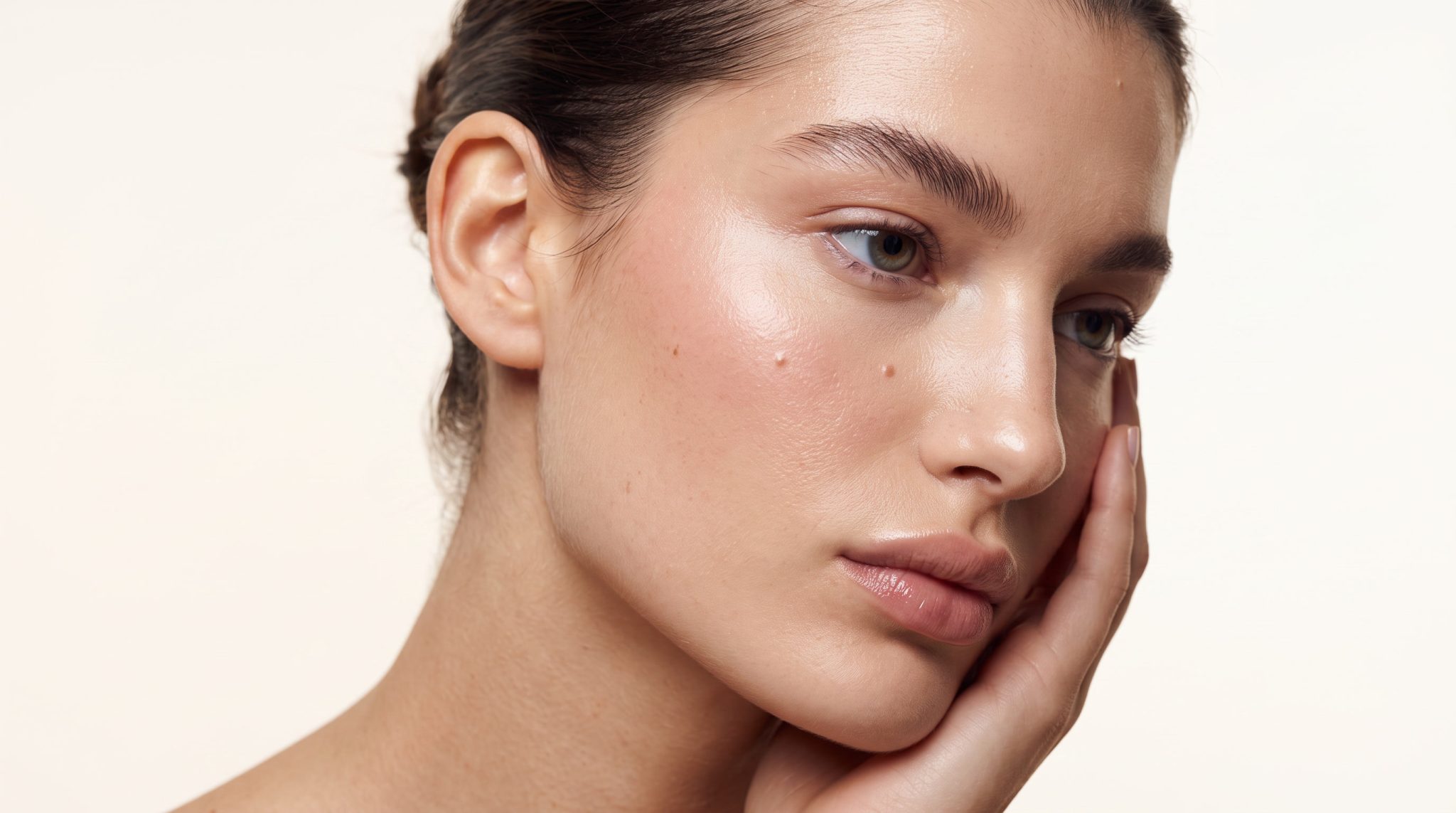 Close-up of a thoughtful woman.