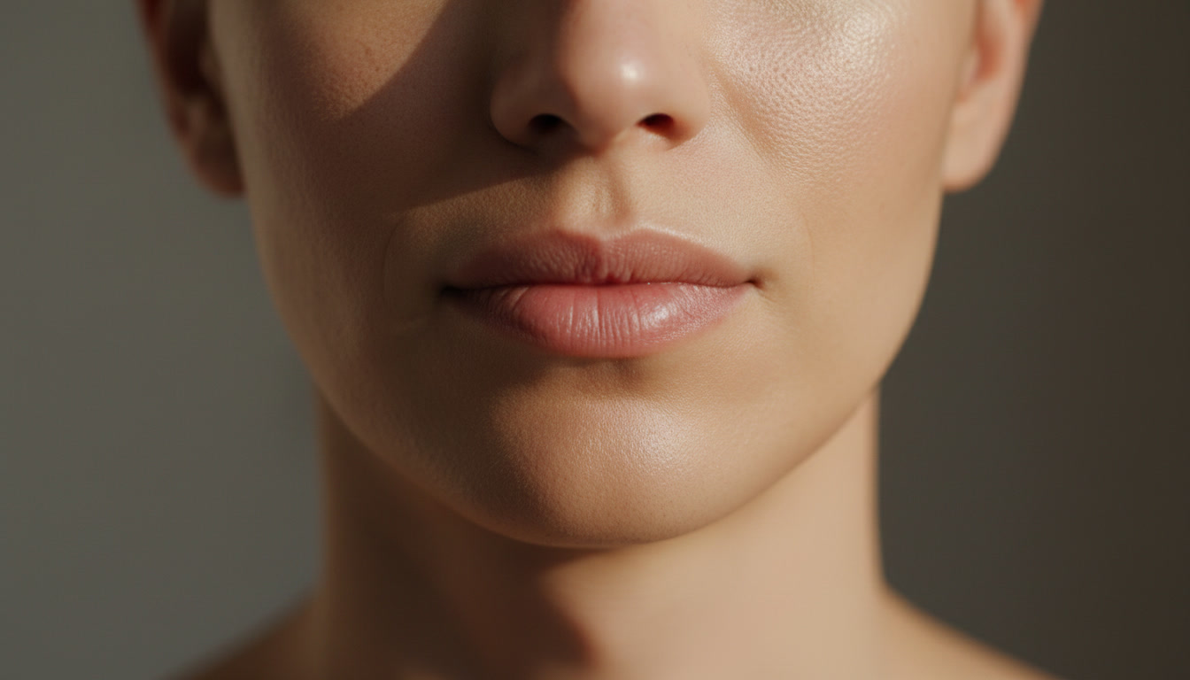 Close-up of lips and chin.